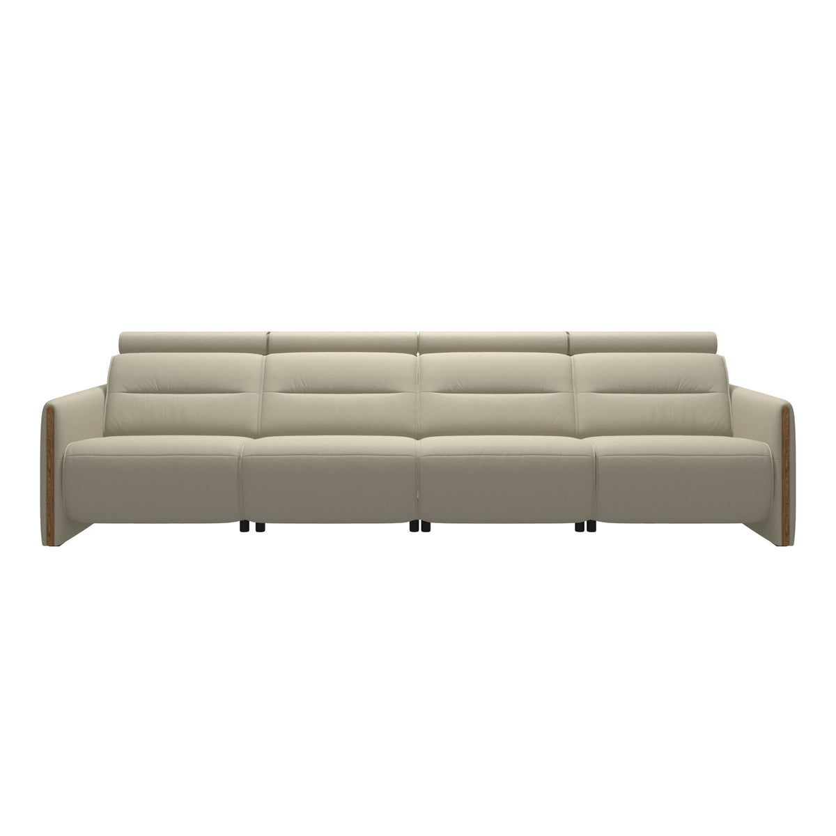 Stressless Emily Wood 4-Seater Sofa with 2 Power Seats in Paloma Light Grey, Teak, front view