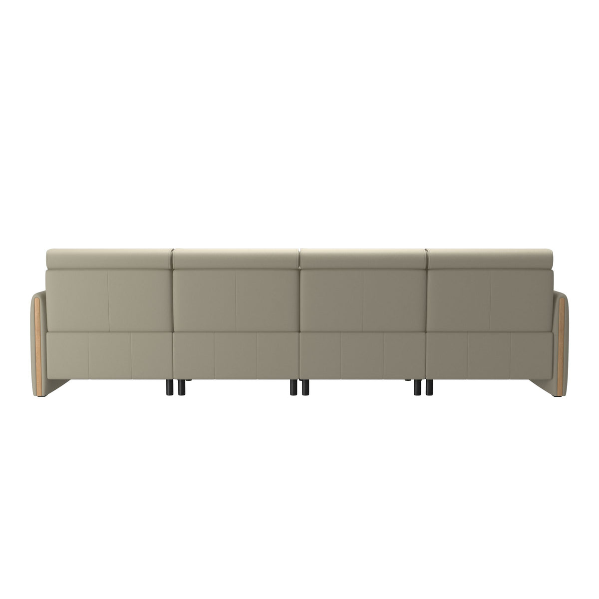 Stressless Emily Wood 4-Seater Sofa with 2 Power Seats in Paloma Light Grey, Oak, rear three-quarter view