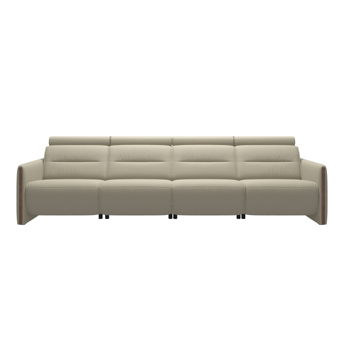 Stressless Emily Wood 4-Seater Sofa with 2 Power Seats in Paloma Light Grey, Walnut, front view