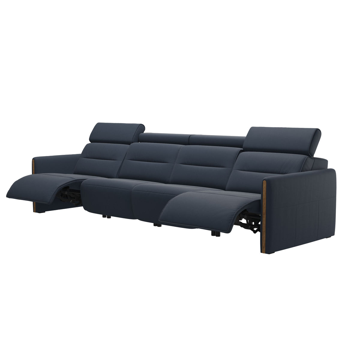 Stressless Emily Wood 4-Seater Sofa with 2 Power Seats in Paloma Oxford Blue, Teak, side view