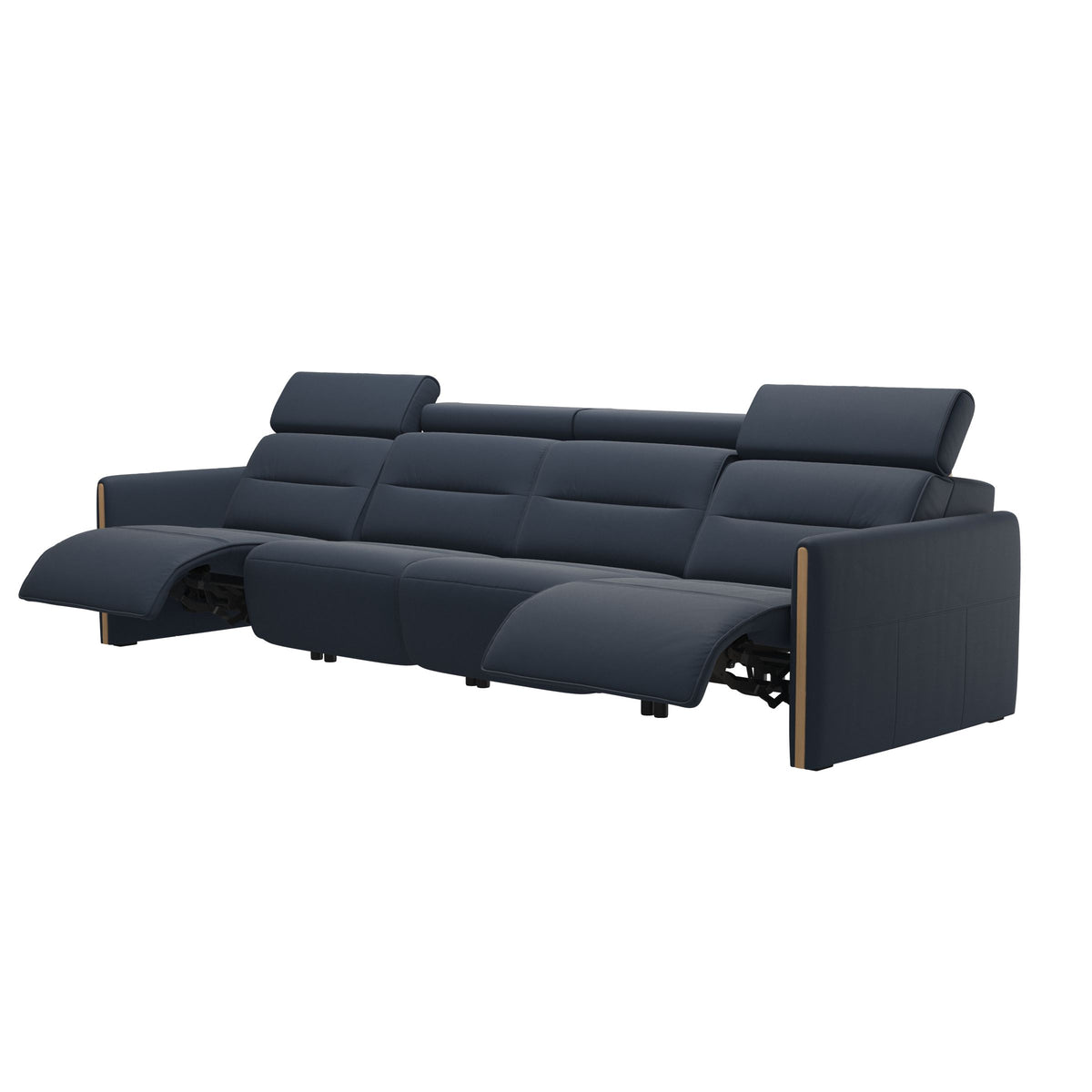 Stressless Emily Wood 4-Seater Sofa with 2 Power Seats in Paloma Oxford Blue, Oak, side view