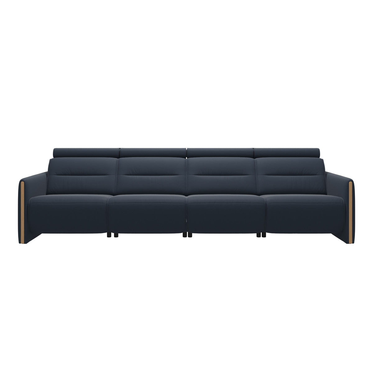 Stressless Emily Wood 4-Seater Sofa with 2 Power Seats in Paloma Oxford Blue, Oak, front view