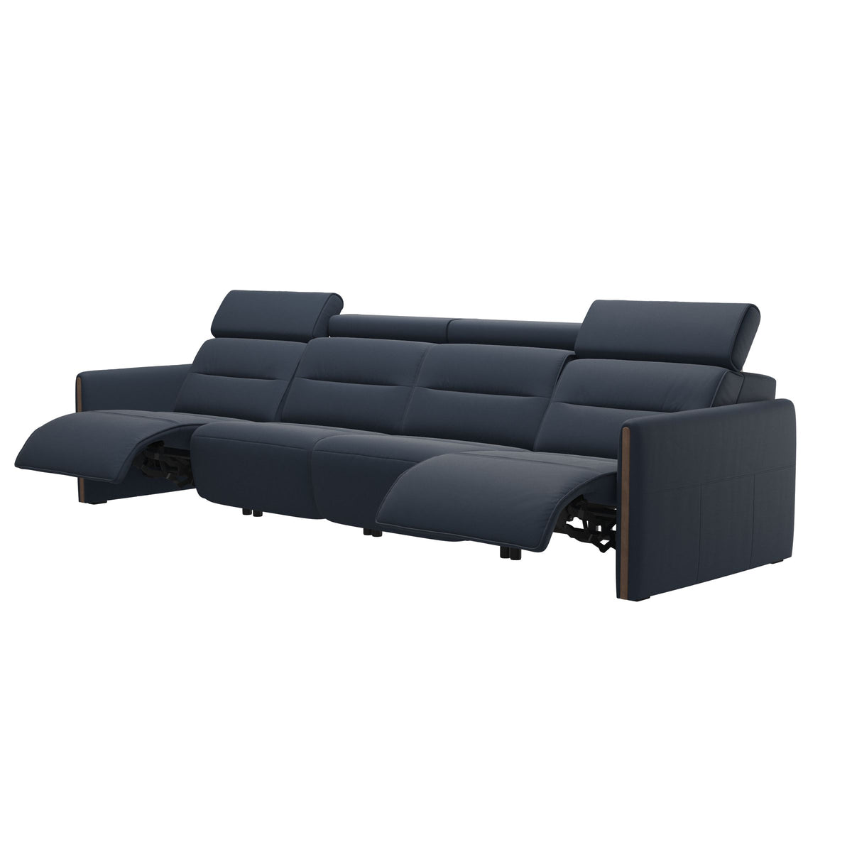 Stressless Emily Wood 4-Seater Sofa with 2 Power Seats in Paloma Oxford Blue, Walnut, side view