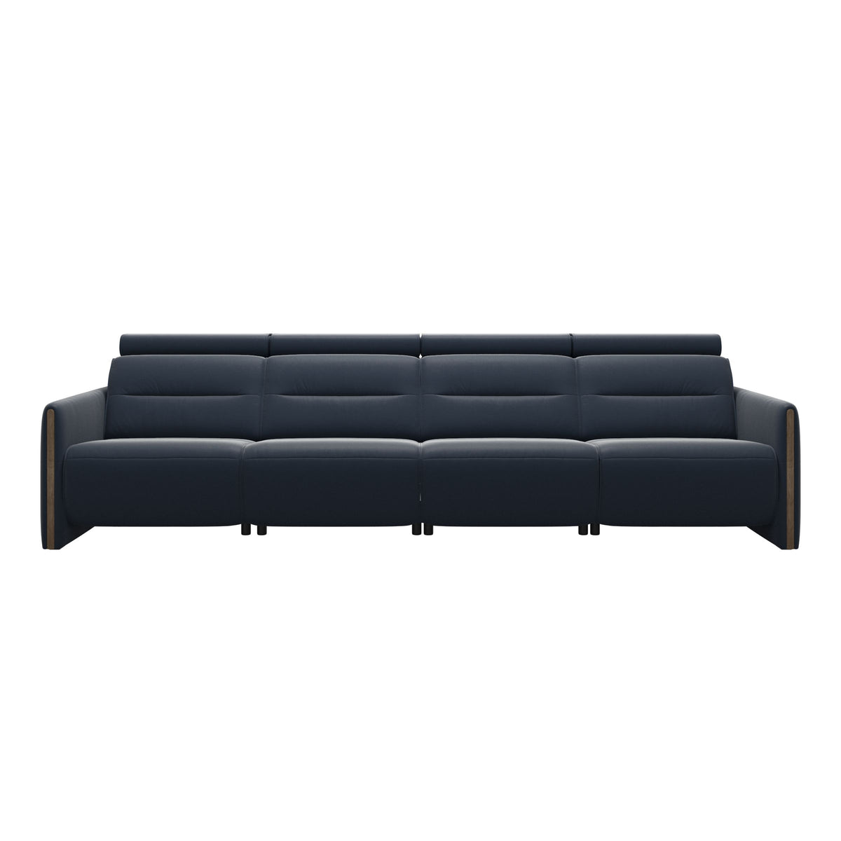 Stressless Emily Wood 4-Seater Sofa with 2 Power Seats in Paloma Oxford Blue, Smoked Oak, front view