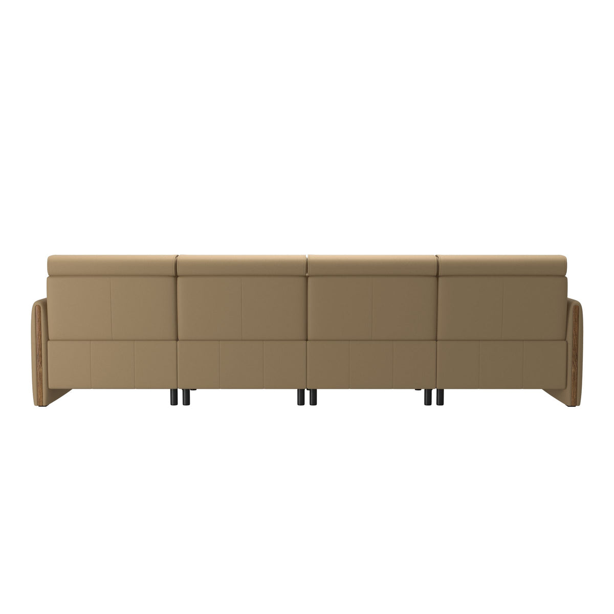 Stressless Emily Wood 4-Seater Sofa with 2 Power Seats in Paloma Sand, Teak, rear three-quarter view