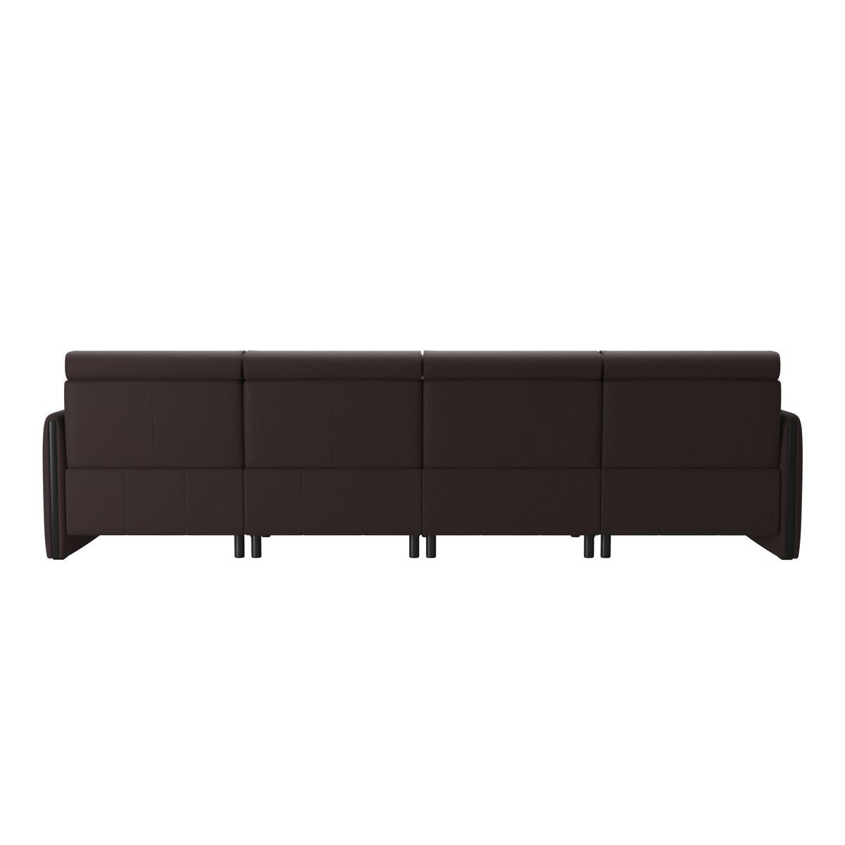 Stressless Emily Wood 4-Seater Sofa with 2 Power Seats in Paloma Chocolate, Black, rear three-quarter view
