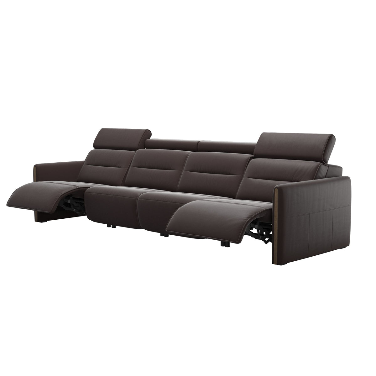 Stressless Emily Wood 4-Seater Sofa with 2 Power Seats in Paloma Chocolate, Smoked Oak, side view