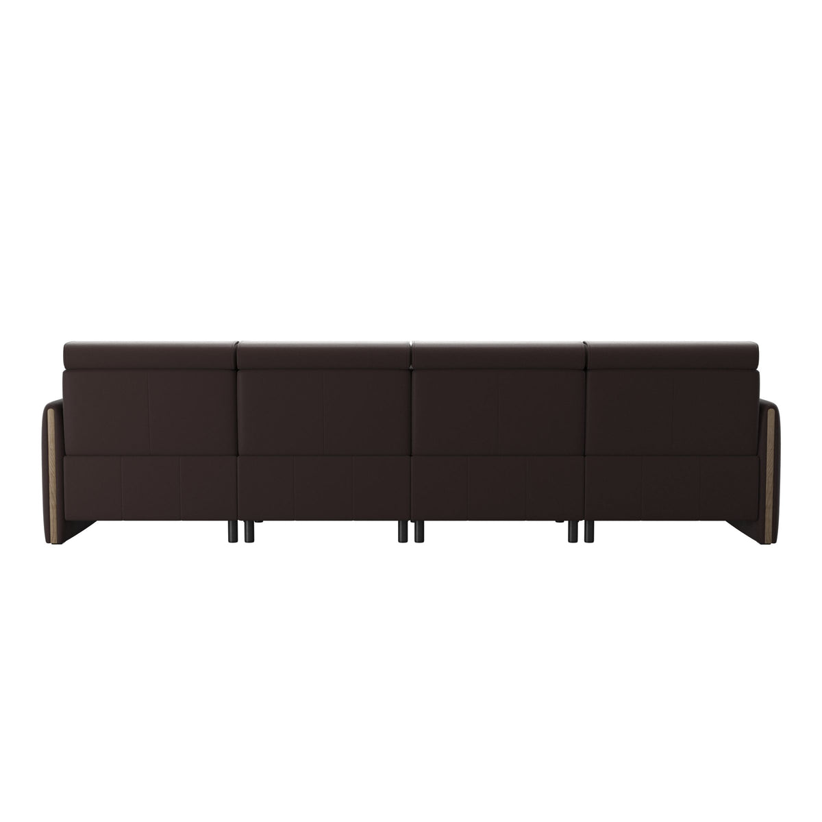 Stressless Emily Wood 4-Seater Sofa with 2 Power Seats in Paloma Chocolate, Smoked Oak, rear three-quarter view