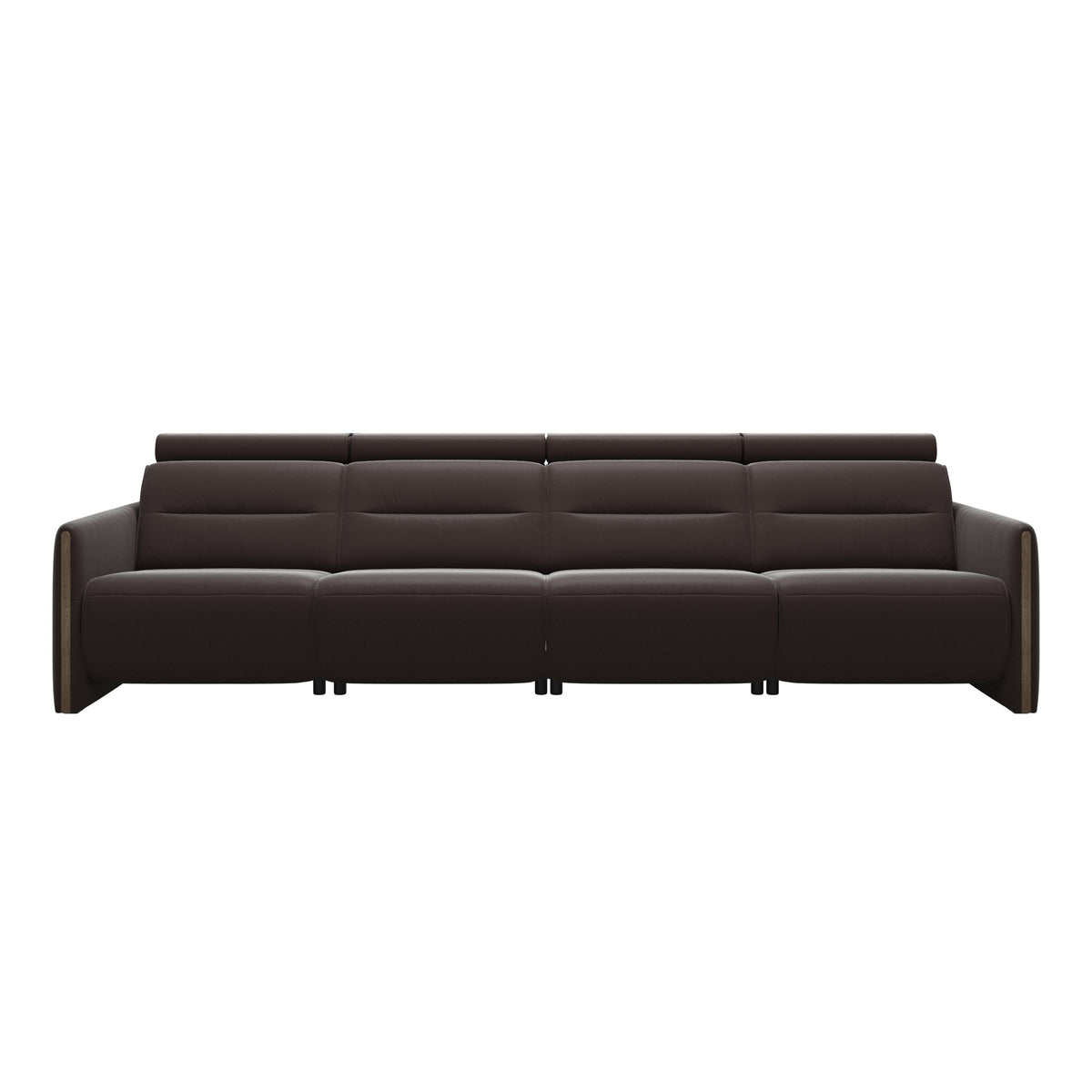 Stressless Emily Wood 4-Seater Sofa with 2 Power Seats in Paloma Chocolate, Smoked Oak, front view