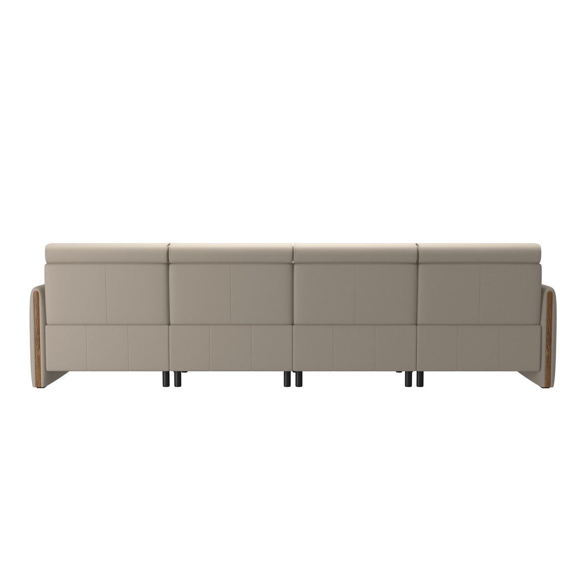 Stressless Emily Wood 4-Seater Sofa with 2 Power Seats in Paloma Fog, Teak, rear three-quarter view