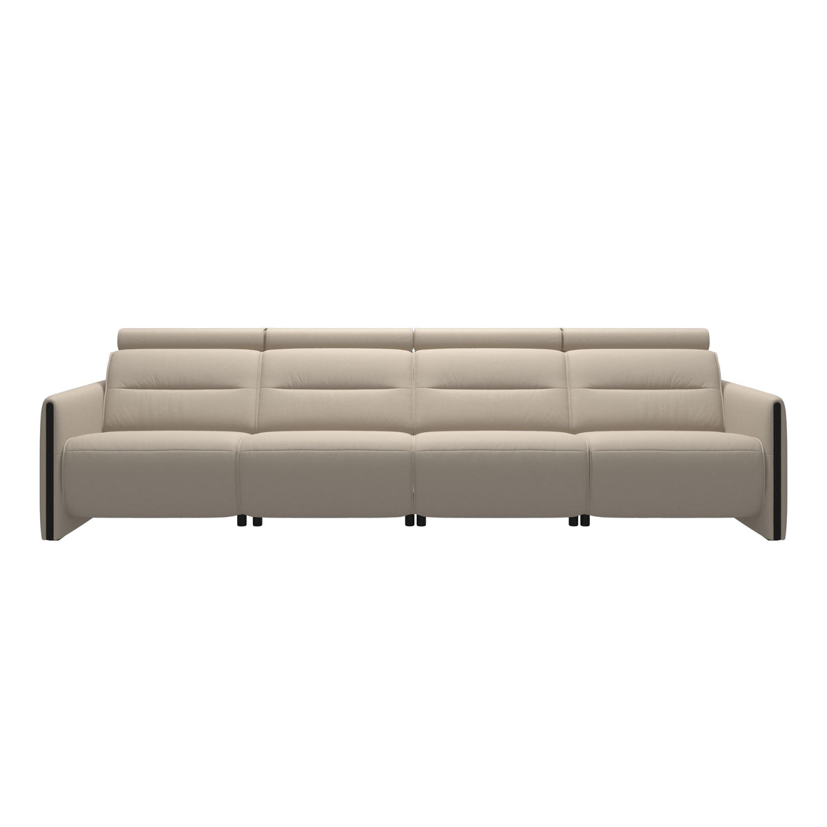Stressless Emily Wood 4-Seater Sofa with 2 Power Seats in Paloma Fog, Black, front view