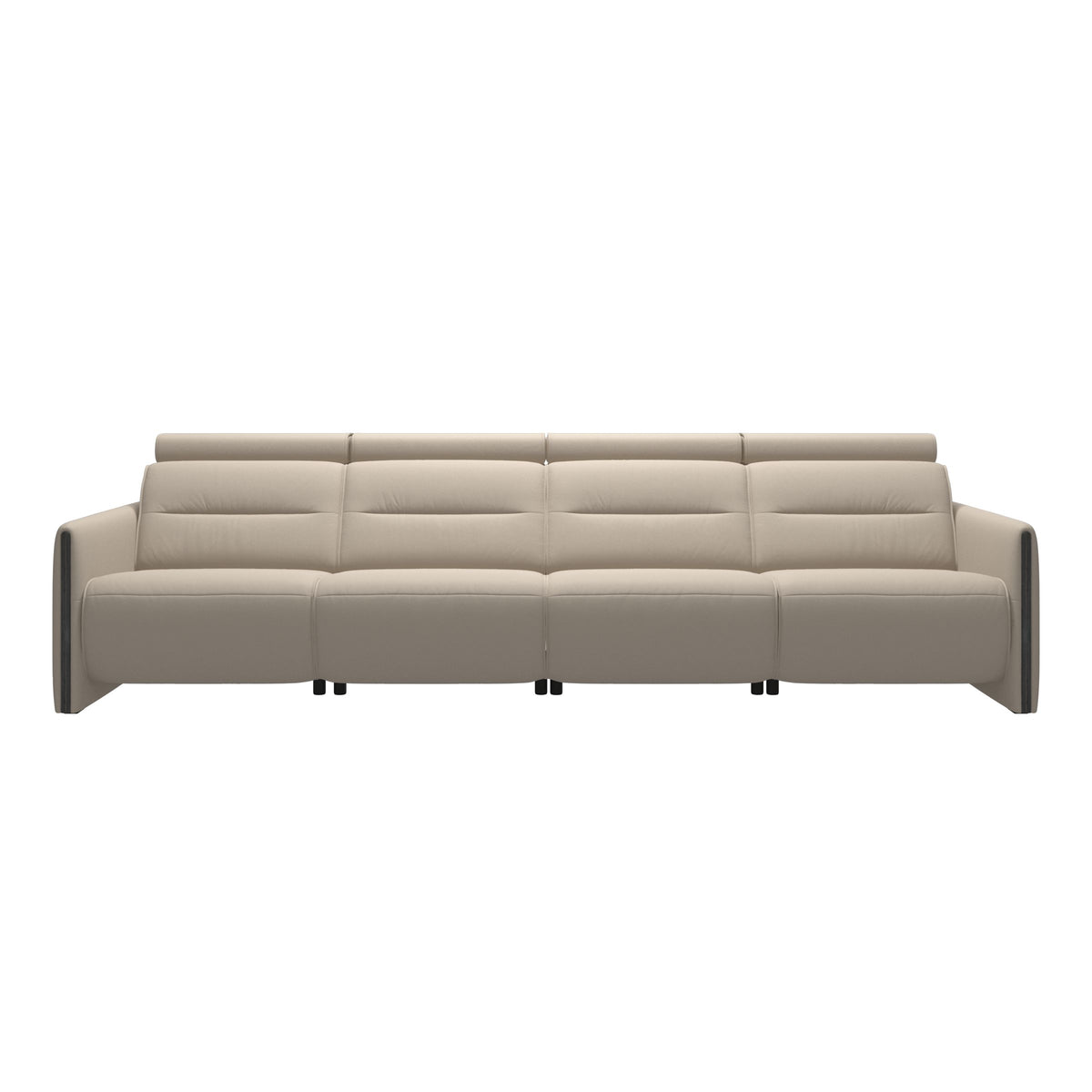 Stressless Emily Wood 4-Seater Sofa with 2 Power Seats in Paloma Fog, Grey, front view