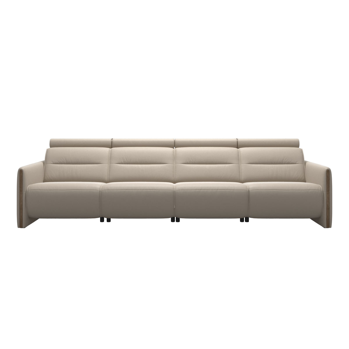 Stressless Emily Wood 4-Seater Sofa with 2 Power Seats in Paloma Fog, Smoked Oak, front view