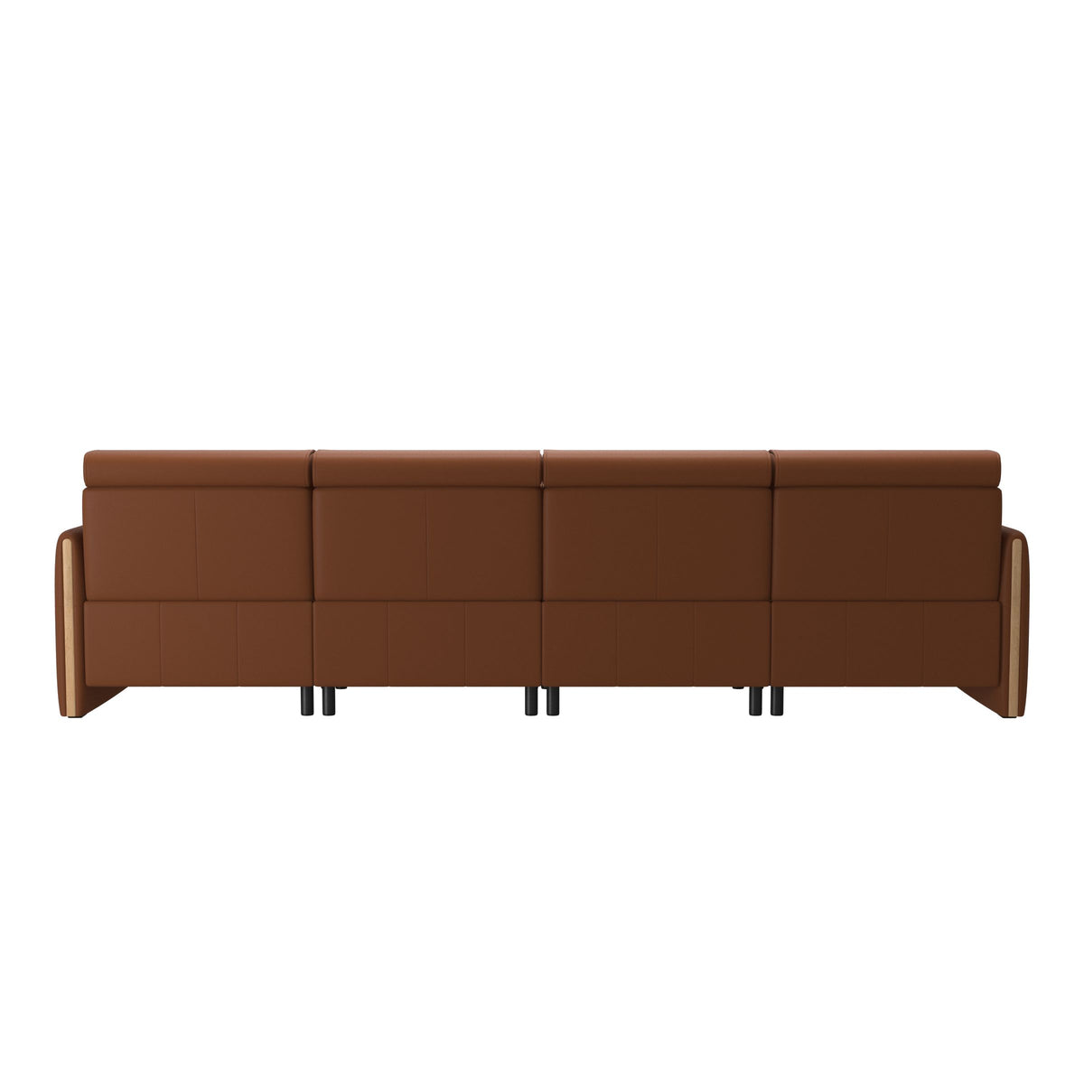 Stressless Emily Wood 4-Seater Sofa with 2 Power Seats in Paloma New Cognac, Oak, rear three-quarter view