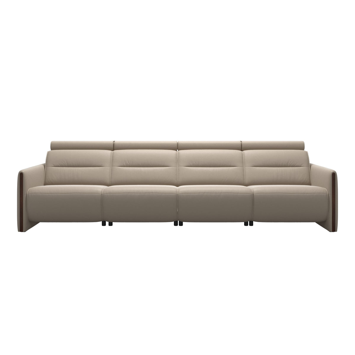 Stressless Emily Wood 4-Seater Sofa with 2 Power Seats in Paloma Mushroom, Brown, front view