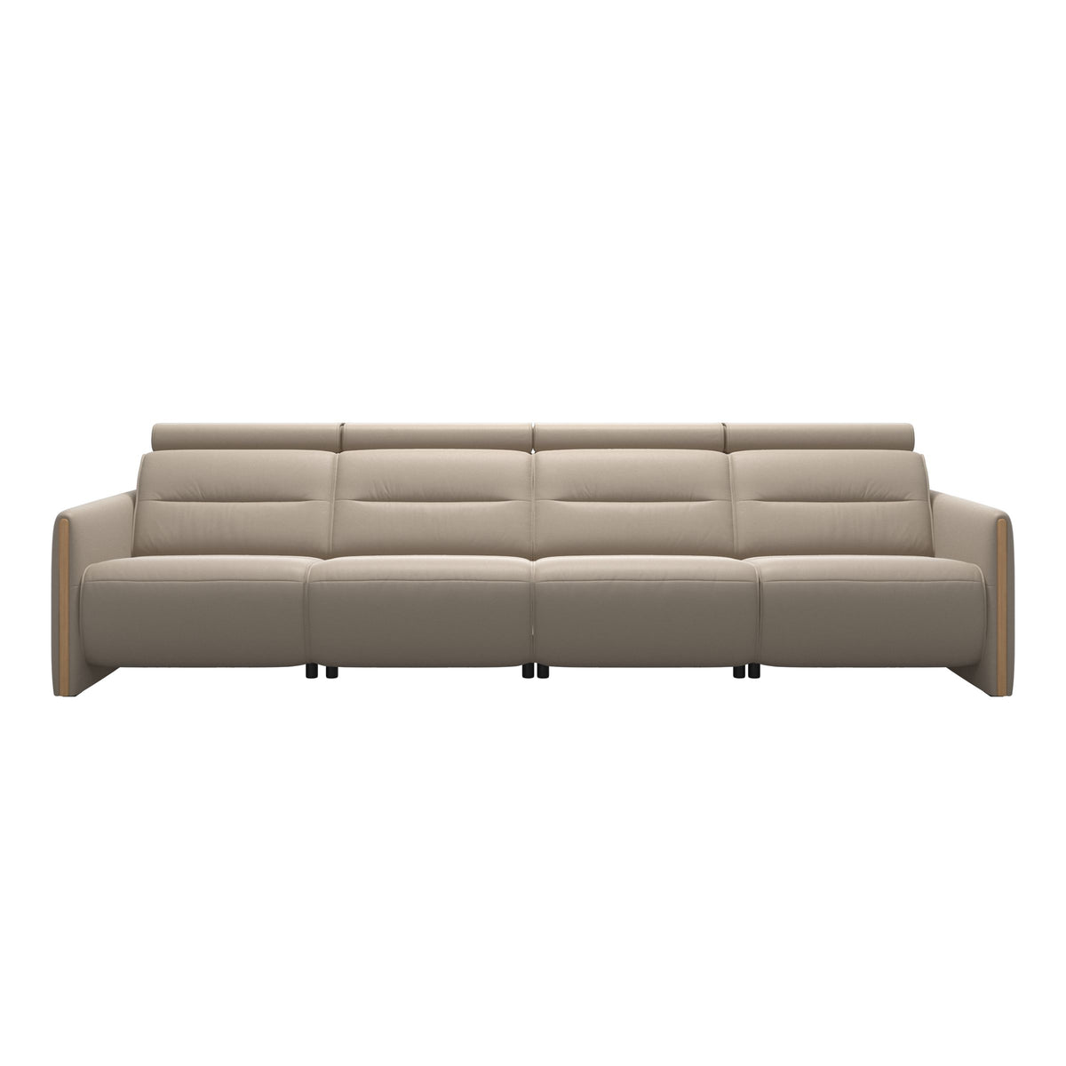 Stressless Emily Wood 4-Seater Sofa with 2 Power Seats in Paloma Mushroom, Oak, front view
