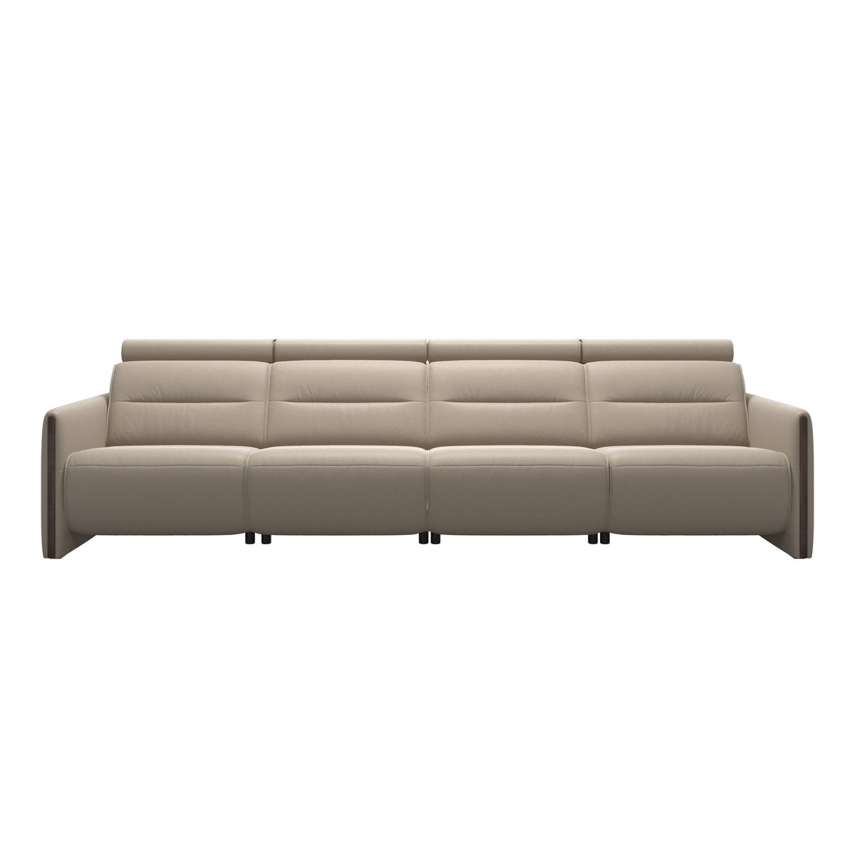 Stressless Emily Wood 4-Seater Sofa with 2 Power Seats in Paloma Mushroom, Wenge, front view