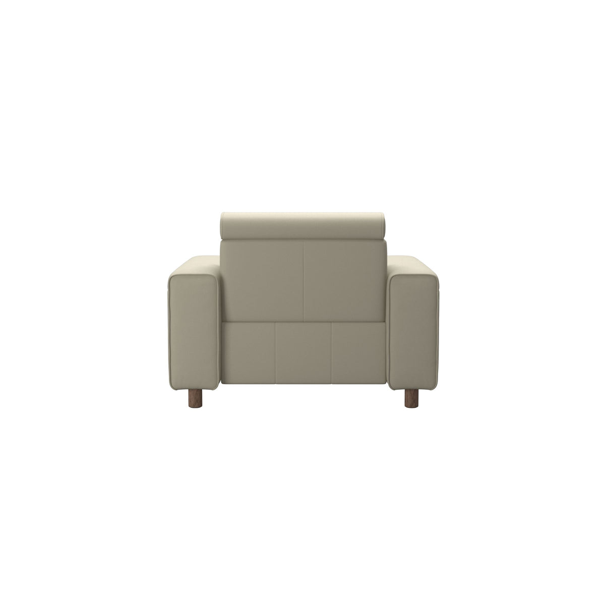 Stressless Emily Wide Arm Chair with Power in Paloma Light Grey, Walnut, rear three-quarter view