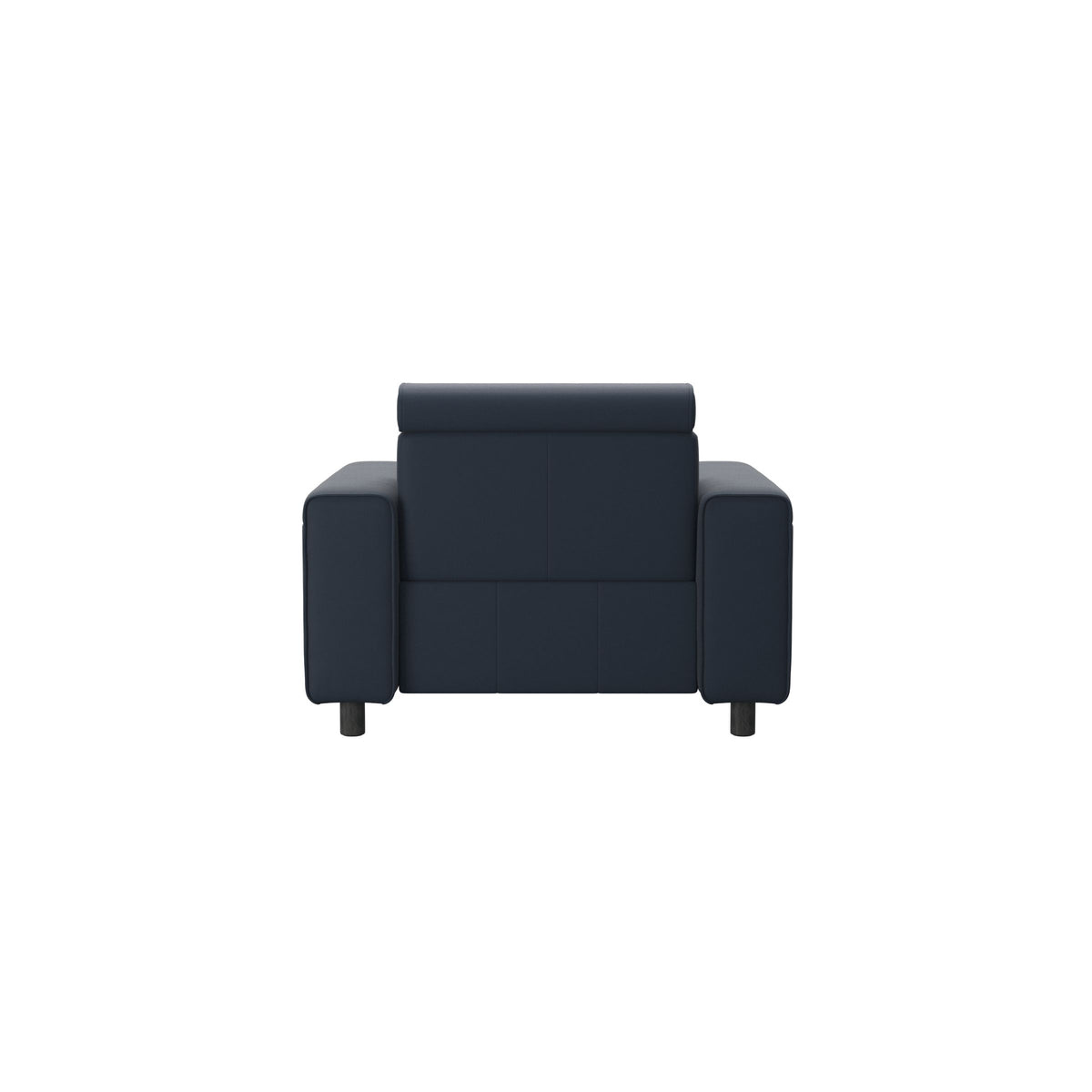 Stressless Emily Wide Arm Chair with Power in Paloma Oxford Blue, Grey, rear three-quarter view
