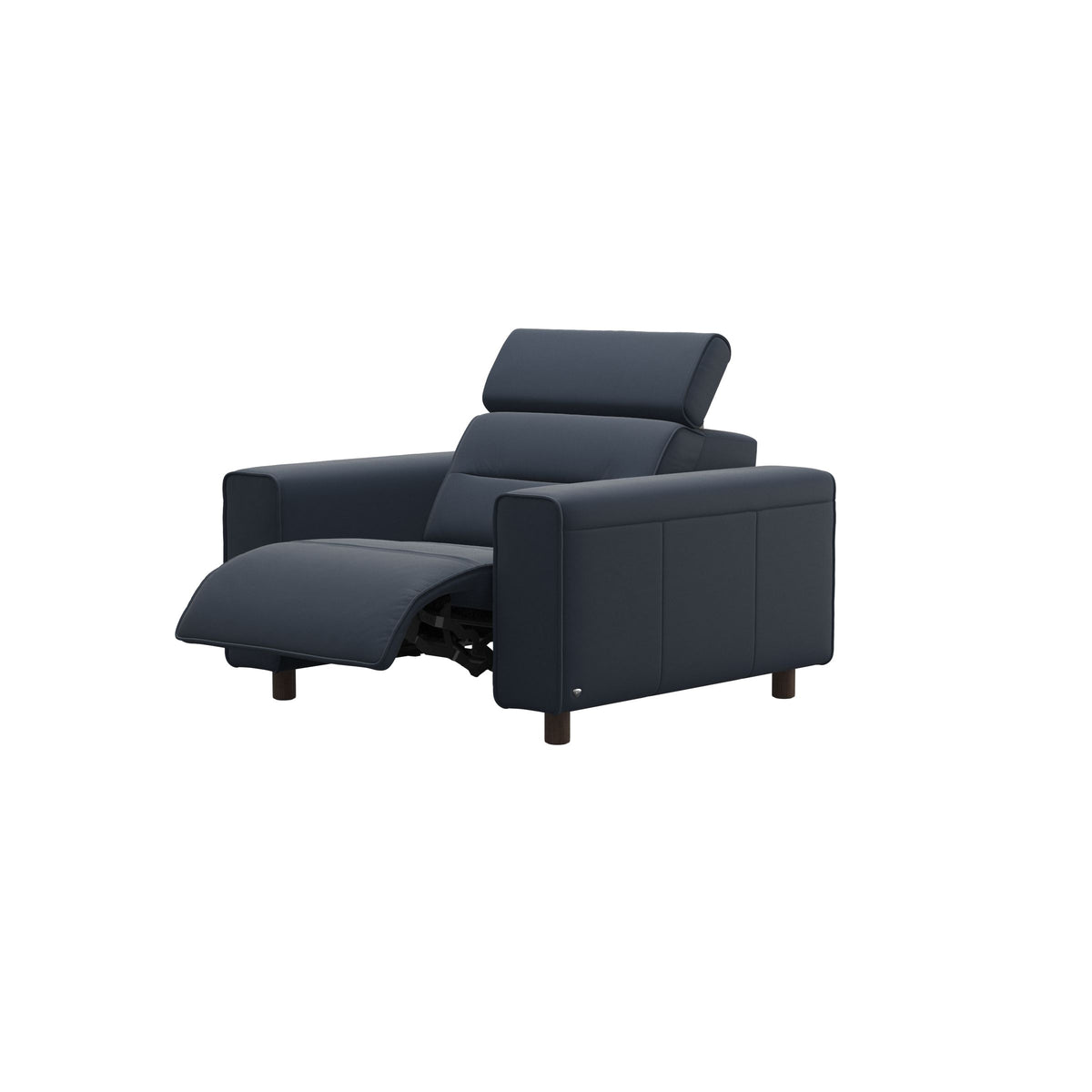Stressless Emily Wide Arm Chair with Power in Paloma Oxford Blue, Wenge, side view