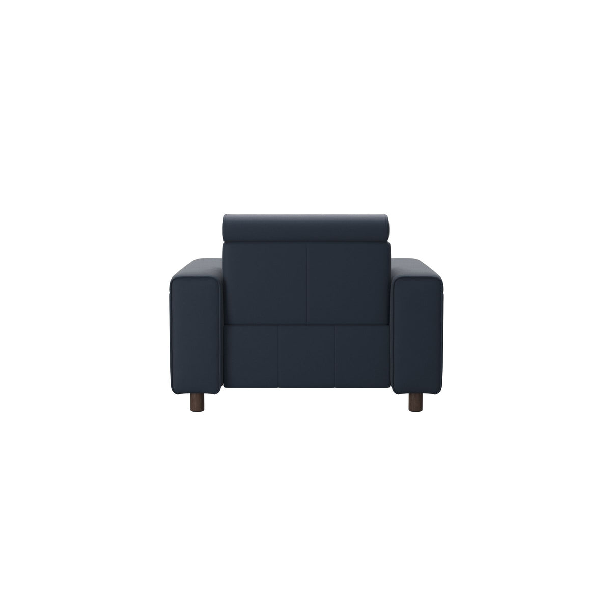 Stressless Emily Wide Arm Chair with Power in Paloma Oxford Blue, Wenge, rear three-quarter view
