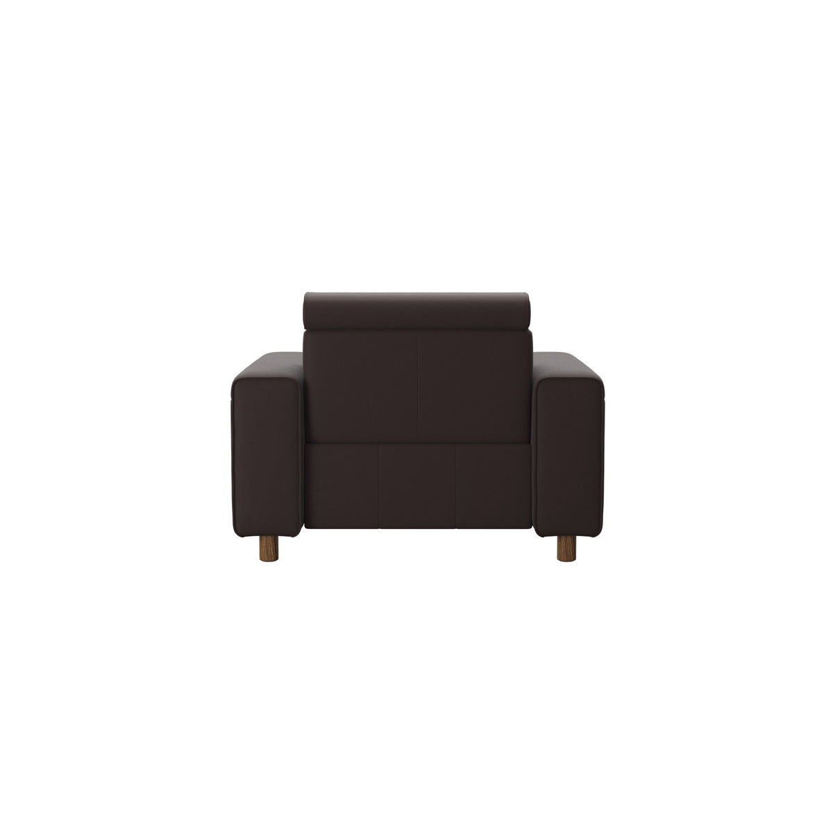 Stressless Emily Wide Arm Chair with Power in Paloma Chocolate, Teak, rear three-quarter view