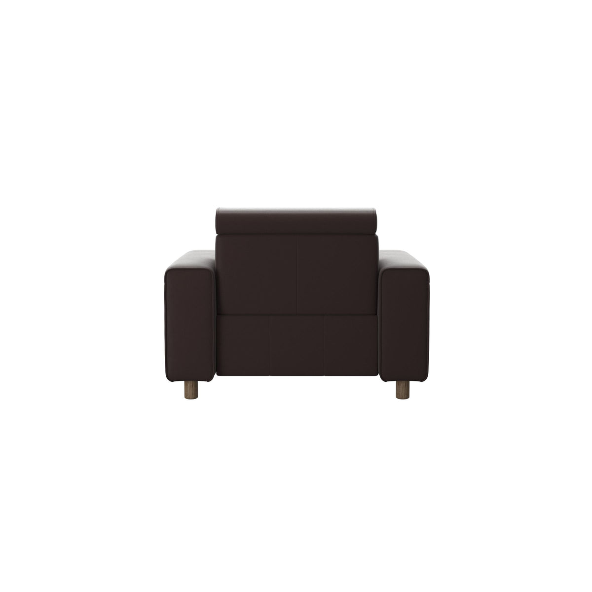 Stressless Emily Wide Arm Chair with Power in Paloma Chocolate, Smoked Oak, rear three-quarter view