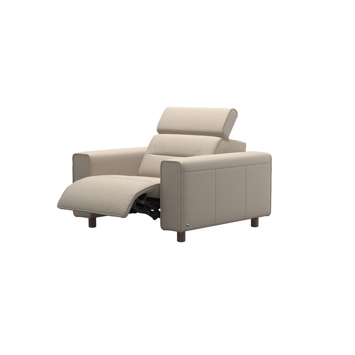 Stressless Emily Wide Arm Chair with Power in Paloma Fog, Walnut, side view