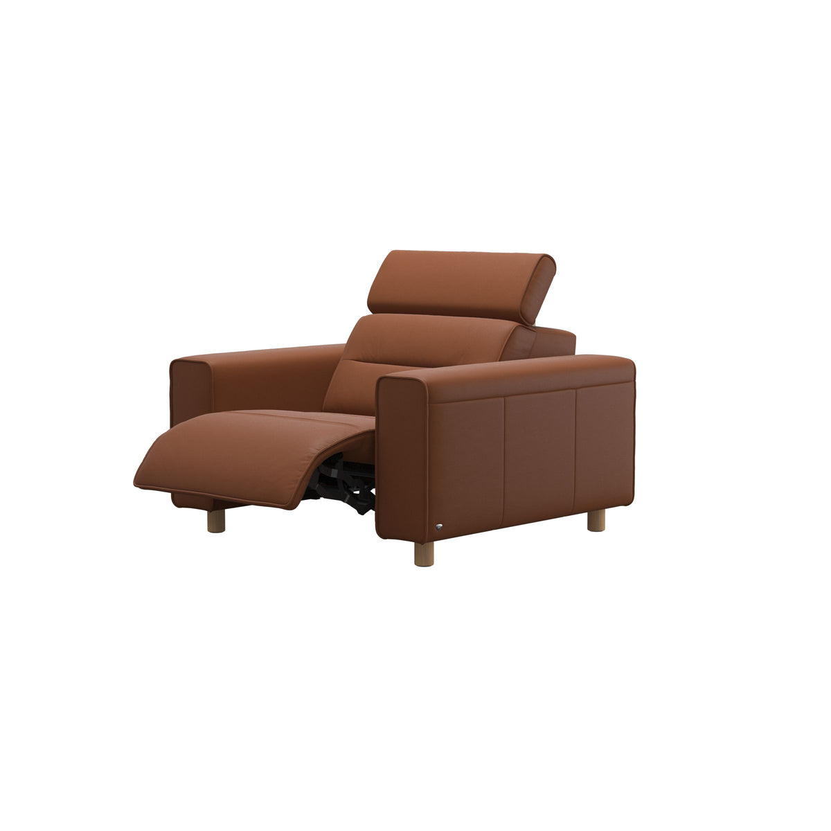Stressless Emily Wide Arm Chair with Power in Paloma New Cognac, Oak, side view