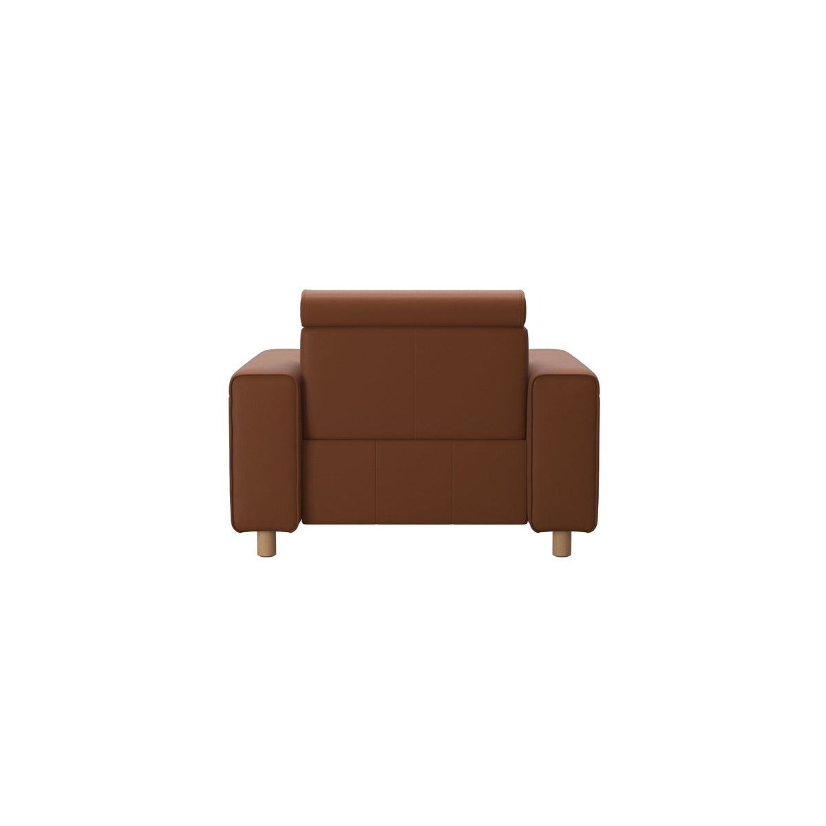 Stressless Emily Wide Arm Chair with Power in Paloma New Cognac, Oak, rear three-quarter view