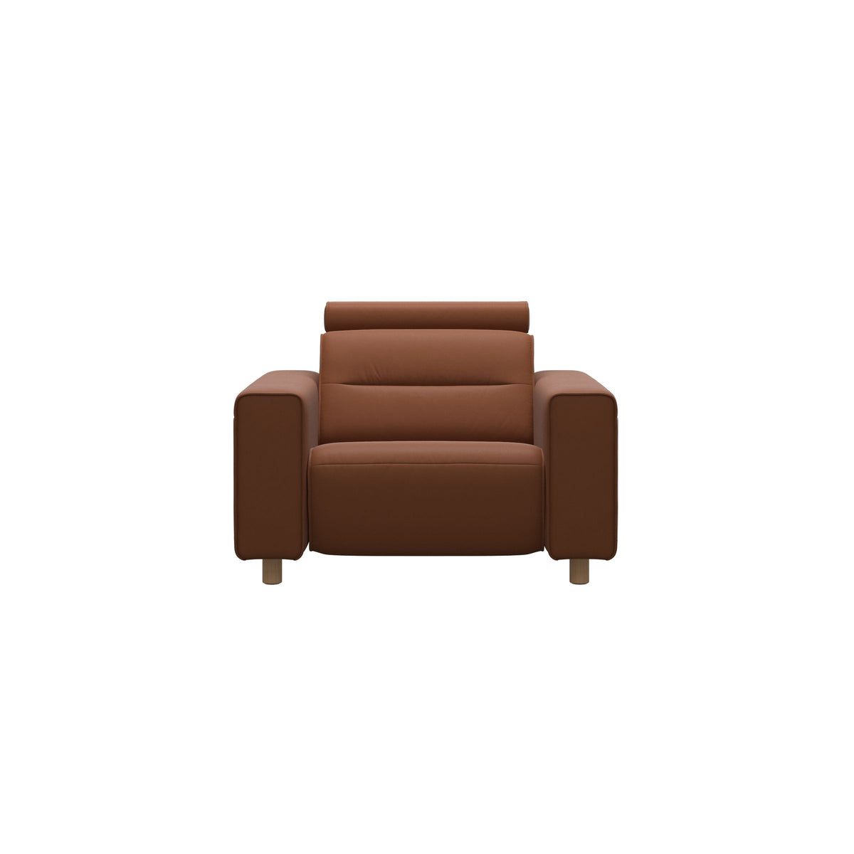 Stressless Emily Wide Arm Chair with Power in Paloma New Cognac, Oak, front view