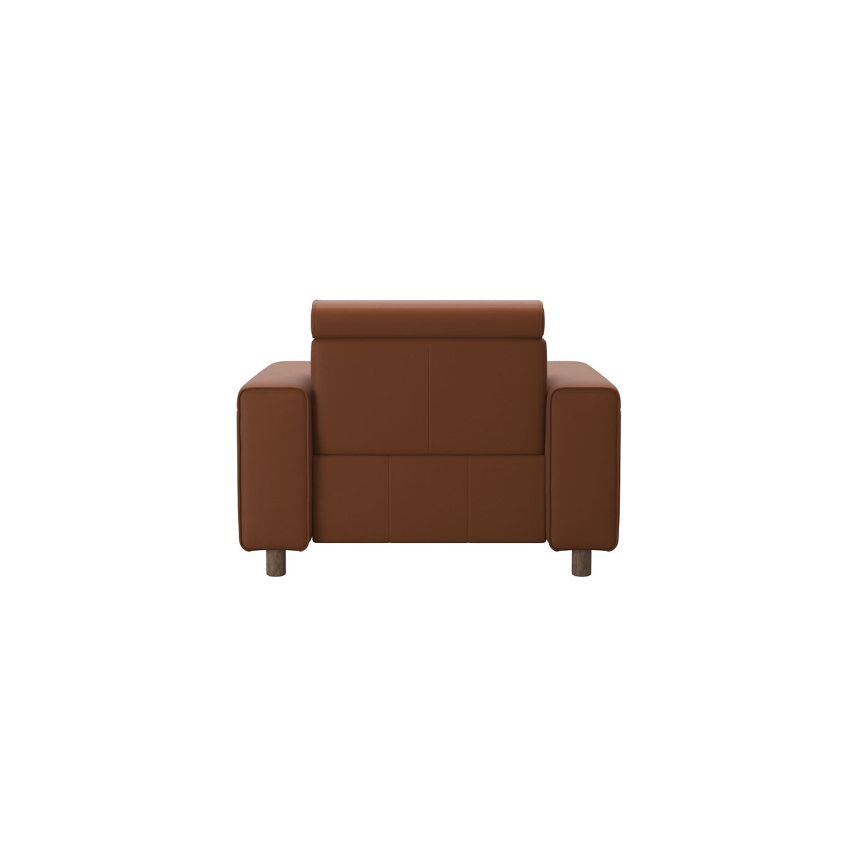 Stressless Emily Wide Arm Chair with Power in Paloma New Cognac, Walnut, rear three-quarter view