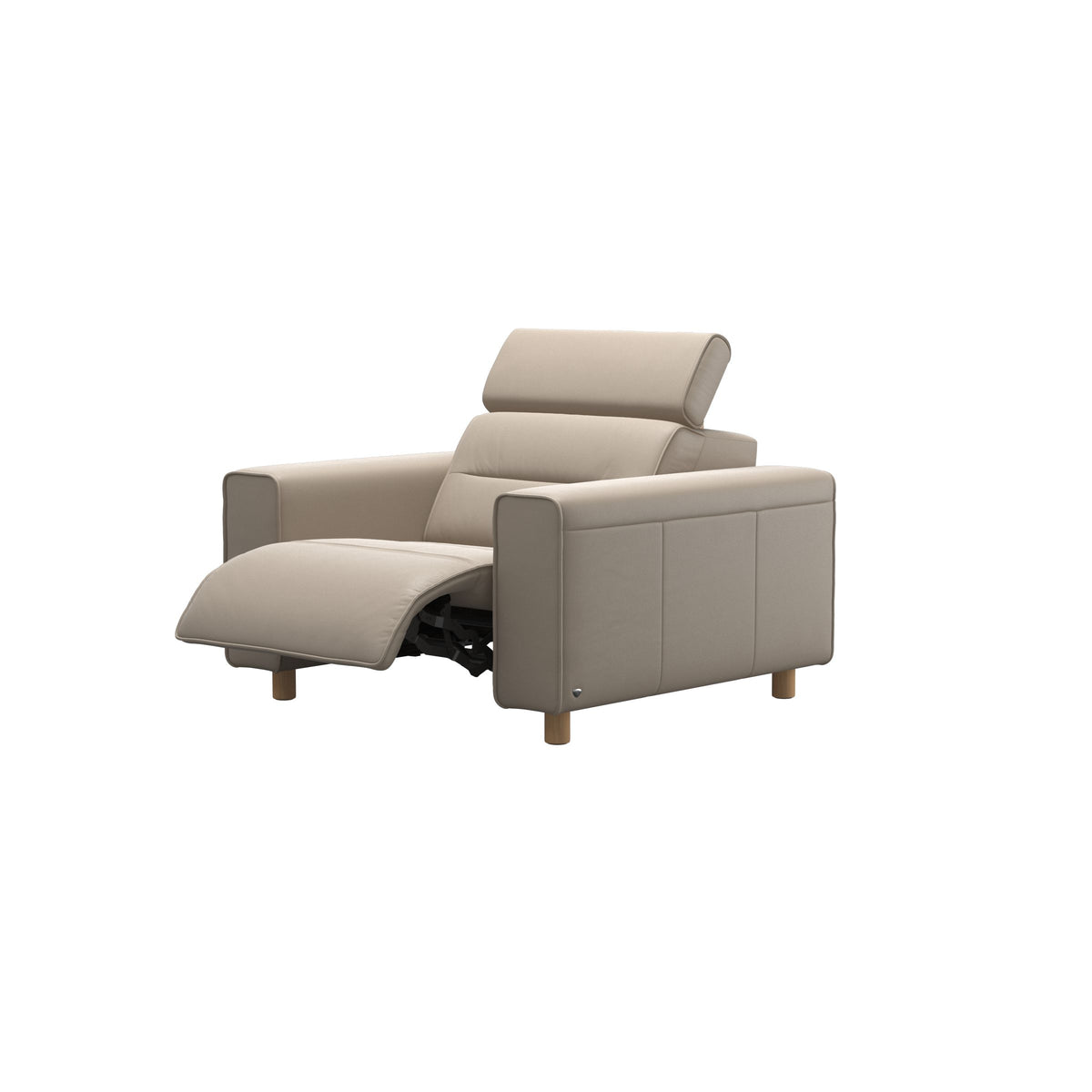 Stressless Emily Wide Arm Chair with Power in Paloma Mushroom, Oak, side view