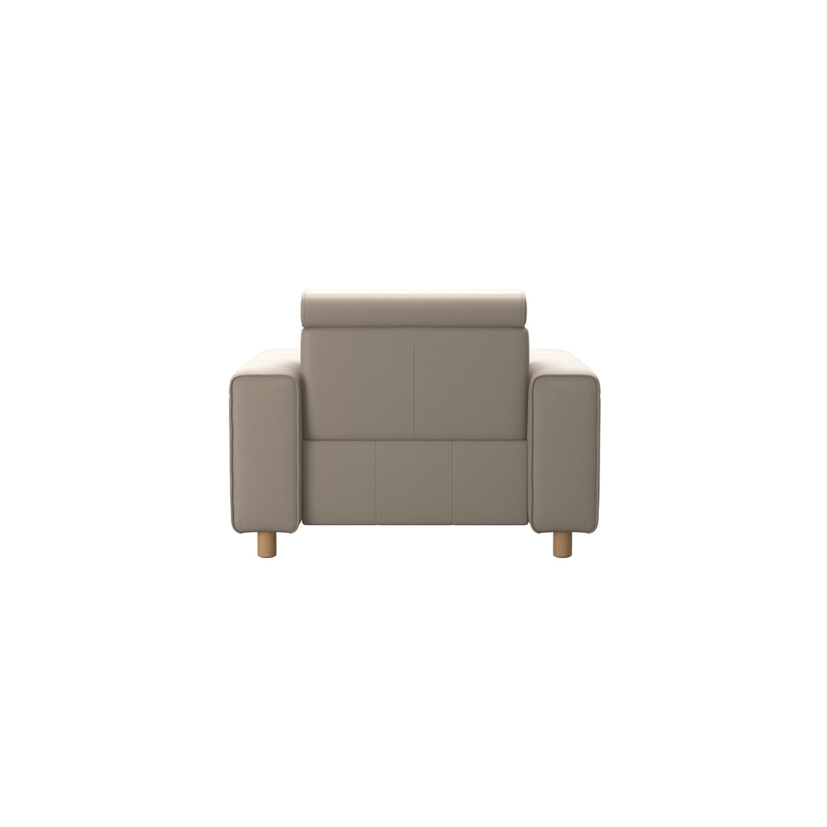 Stressless Emily Wide Arm Chair with Power in Paloma Mushroom, Oak, rear three-quarter view