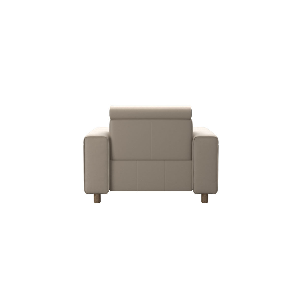 Stressless Emily Wide Arm Chair with Power in Paloma Mushroom, Smoked Oak, rear three-quarter view