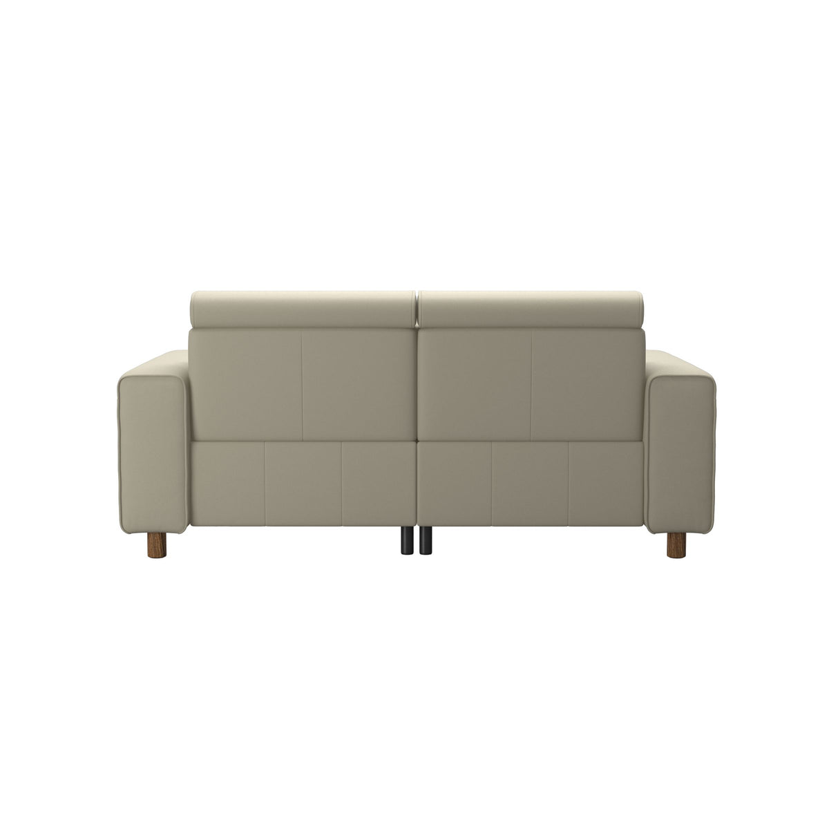 Stressless Emily Wide Arm 2-Seater Sofa with 2 Power Seats in Paloma Light Grey, Teak, rear three-quarter view