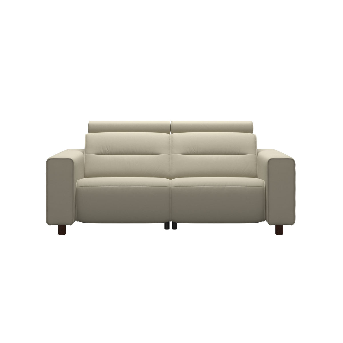 Stressless Emily Wide Arm 2-Seater Sofa with 2 Power Seats in Paloma Light Grey, Brown, front view