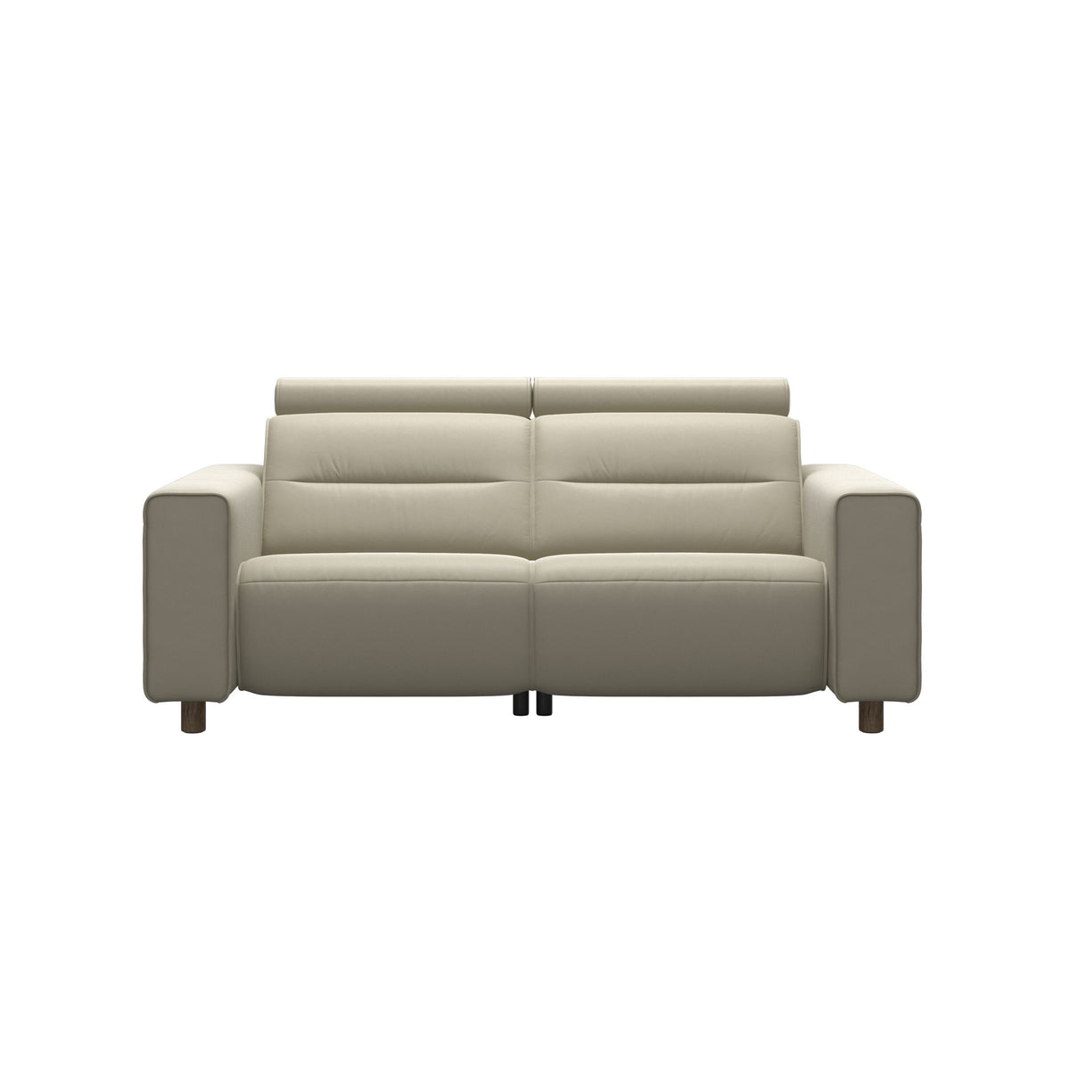 Stressless Emily Wide Arm 2-Seater Sofa with 2 Power Seats in Paloma Light Grey, Smoked Oak, front view