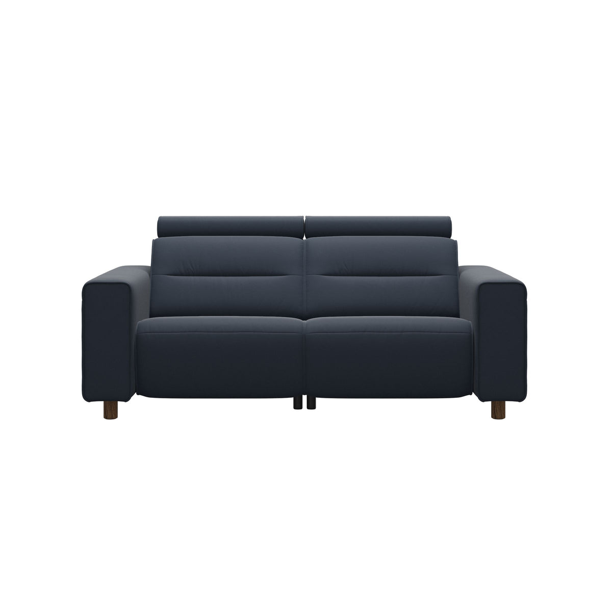 Stressless Emily Wide Arm 2-Seater Sofa with 2 Power Seats in Paloma Oxford Blue, Teak, front view