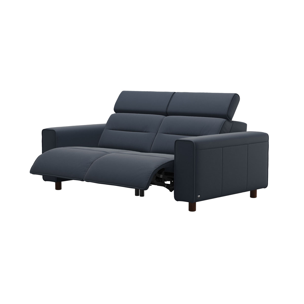 Stressless Emily Wide Arm 2-Seater Sofa with 2 Power Seats in Paloma Oxford Blue, Brown, side view