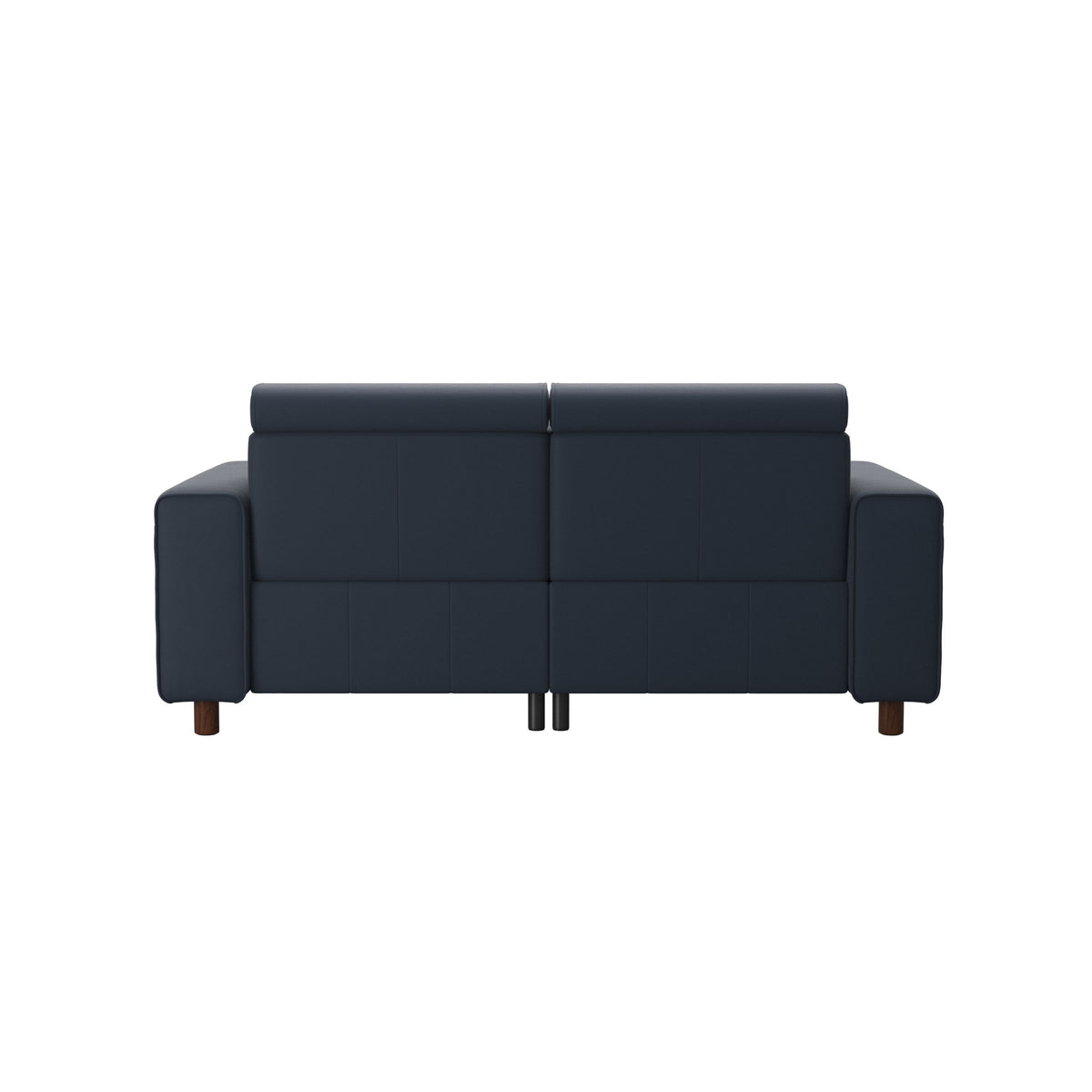 Stressless Emily Wide Arm 2-Seater Sofa with 2 Power Seats in Paloma Oxford Blue, Brown, rear three-quarter view