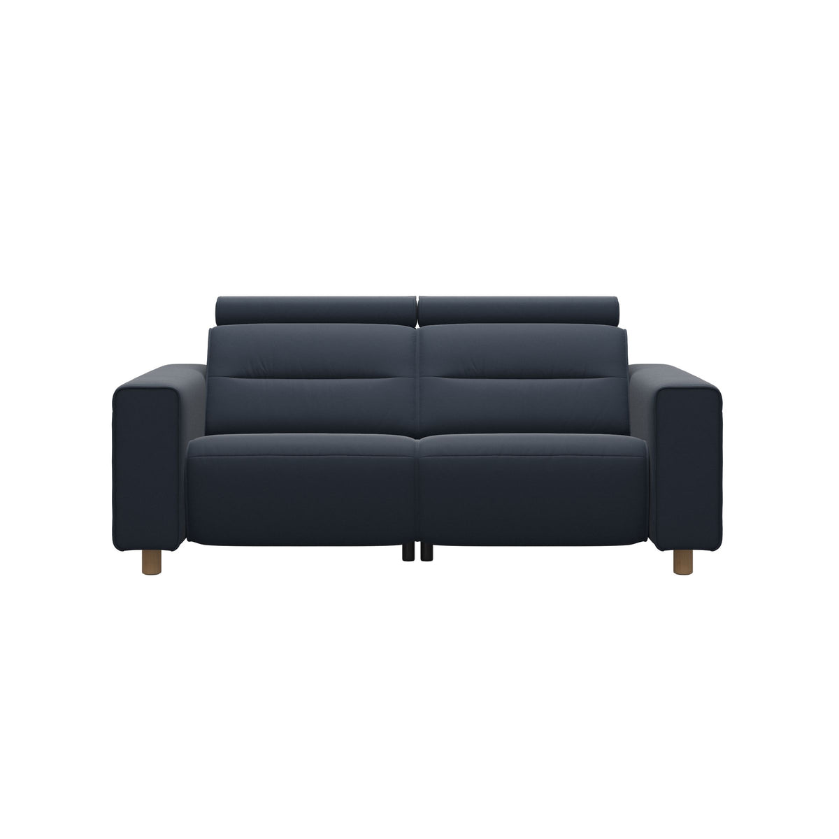 Stressless Emily Wide Arm 2-Seater Sofa with 2 Power Seats in Paloma Oxford Blue, Oak, front view