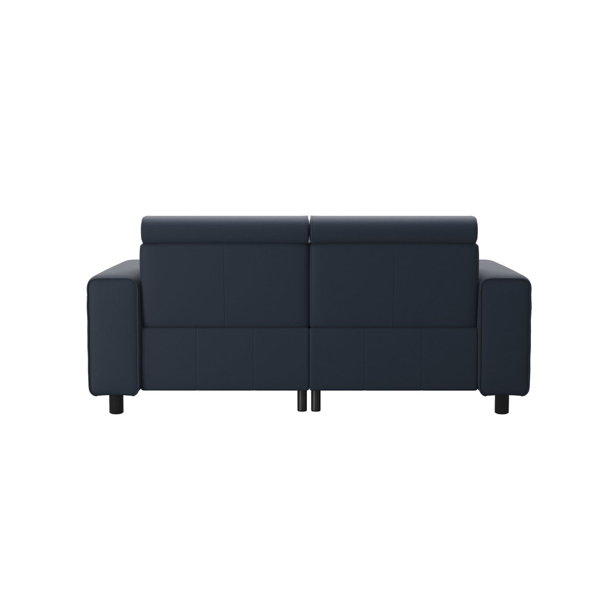 Stressless Emily Wide Arm 2-Seater Sofa with 2 Power Seats in Paloma Oxford Blue, Black, rear three-quarter view