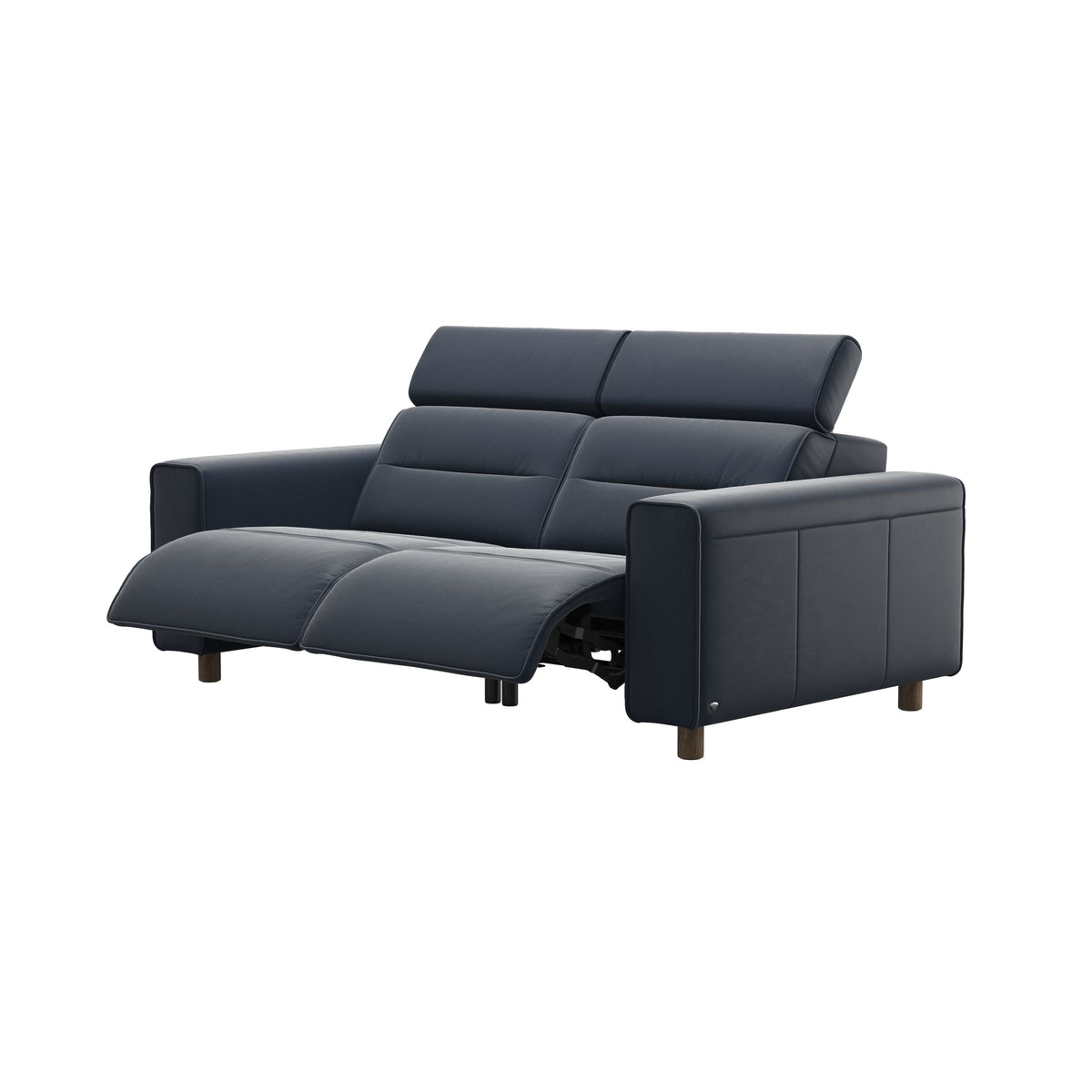 Stressless Emily Wide Arm 2-Seater Sofa with 2 Power Seats in Paloma Oxford Blue, Smoked Oak, side view