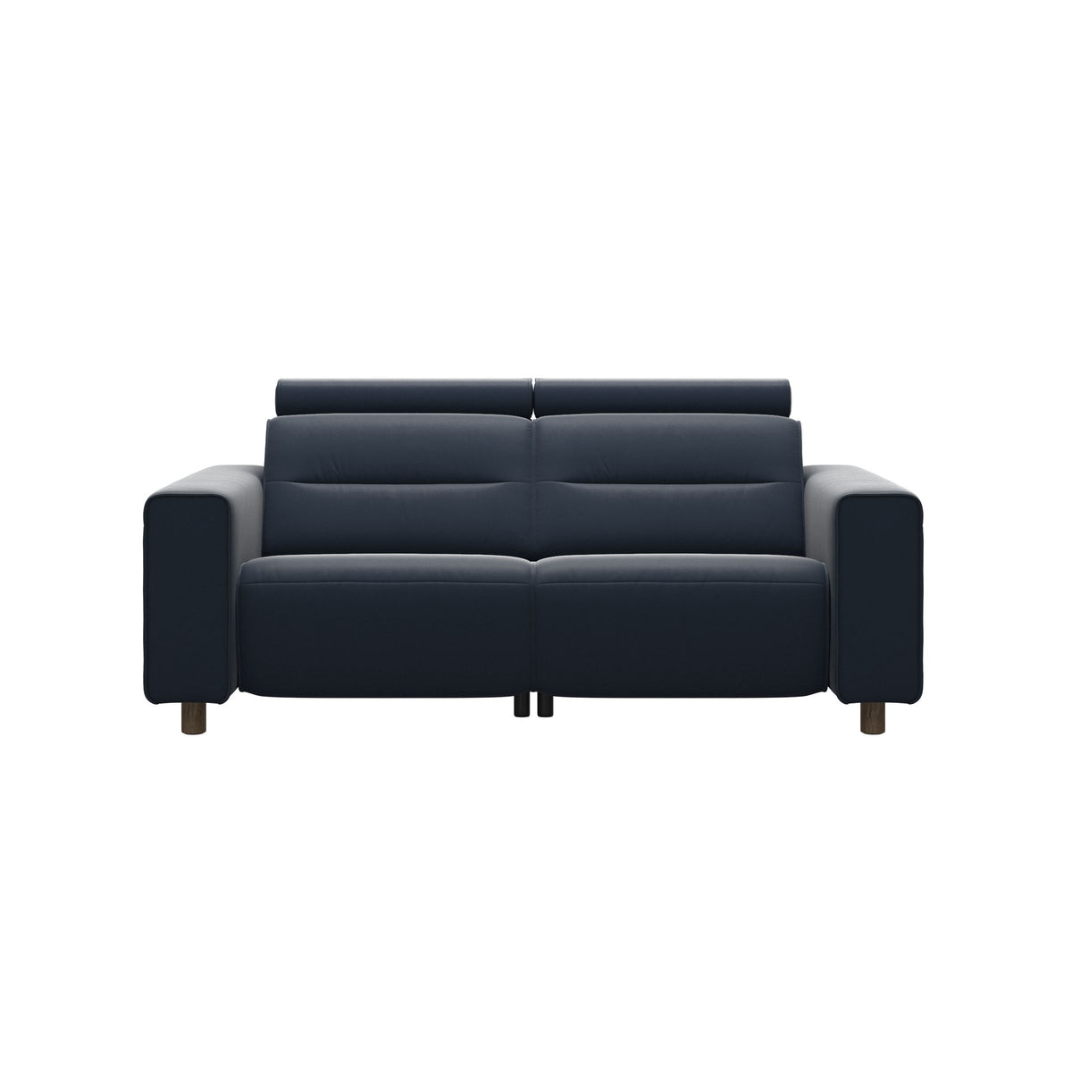 Stressless Emily Wide Arm 2-Seater Sofa with 2 Power Seats in Paloma Oxford Blue, Smoked Oak, front view