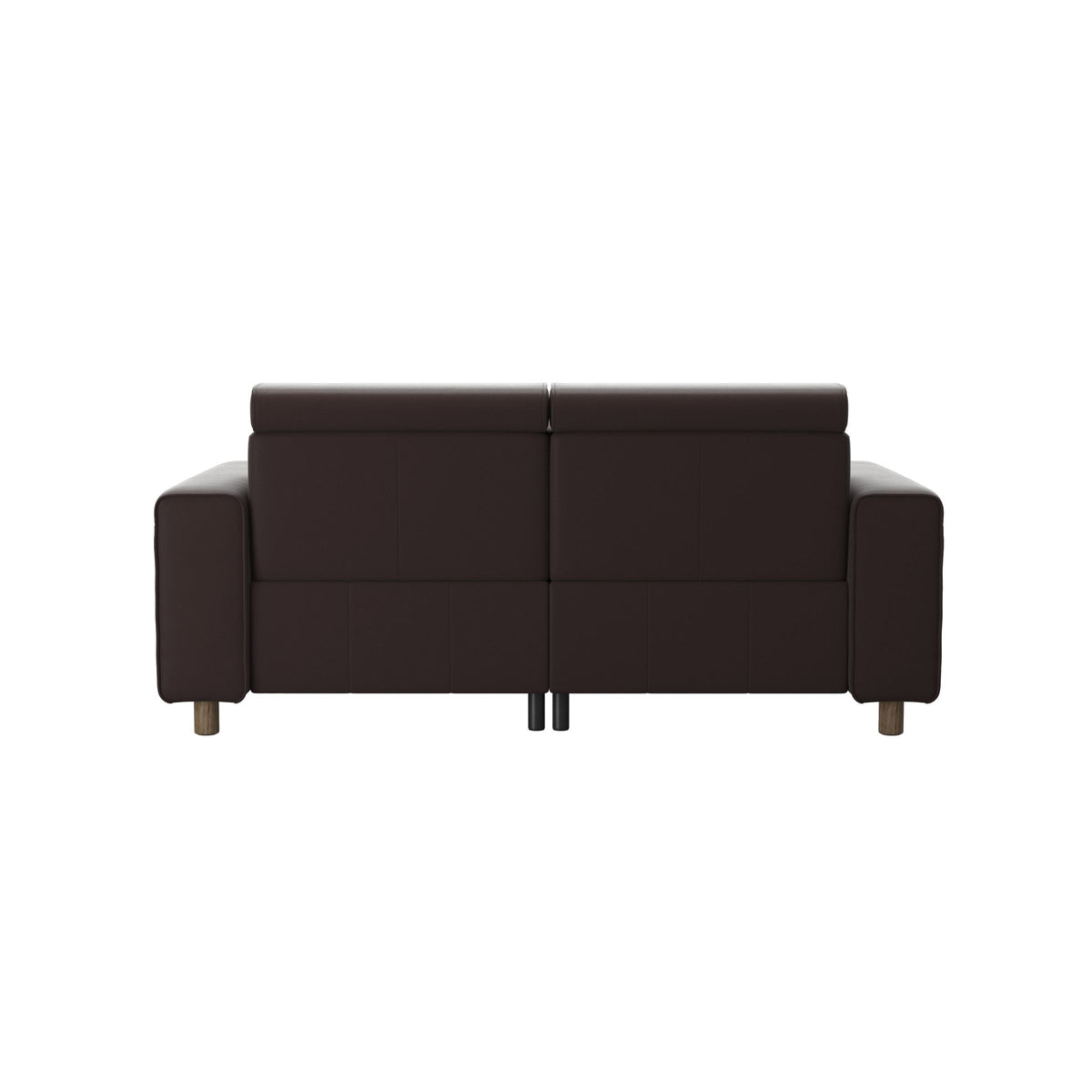 Stressless Emily Wide Arm 2-Seater Sofa with 2 Power Seats in Paloma Chocolate, Smoked Oak, rear three-quarter view