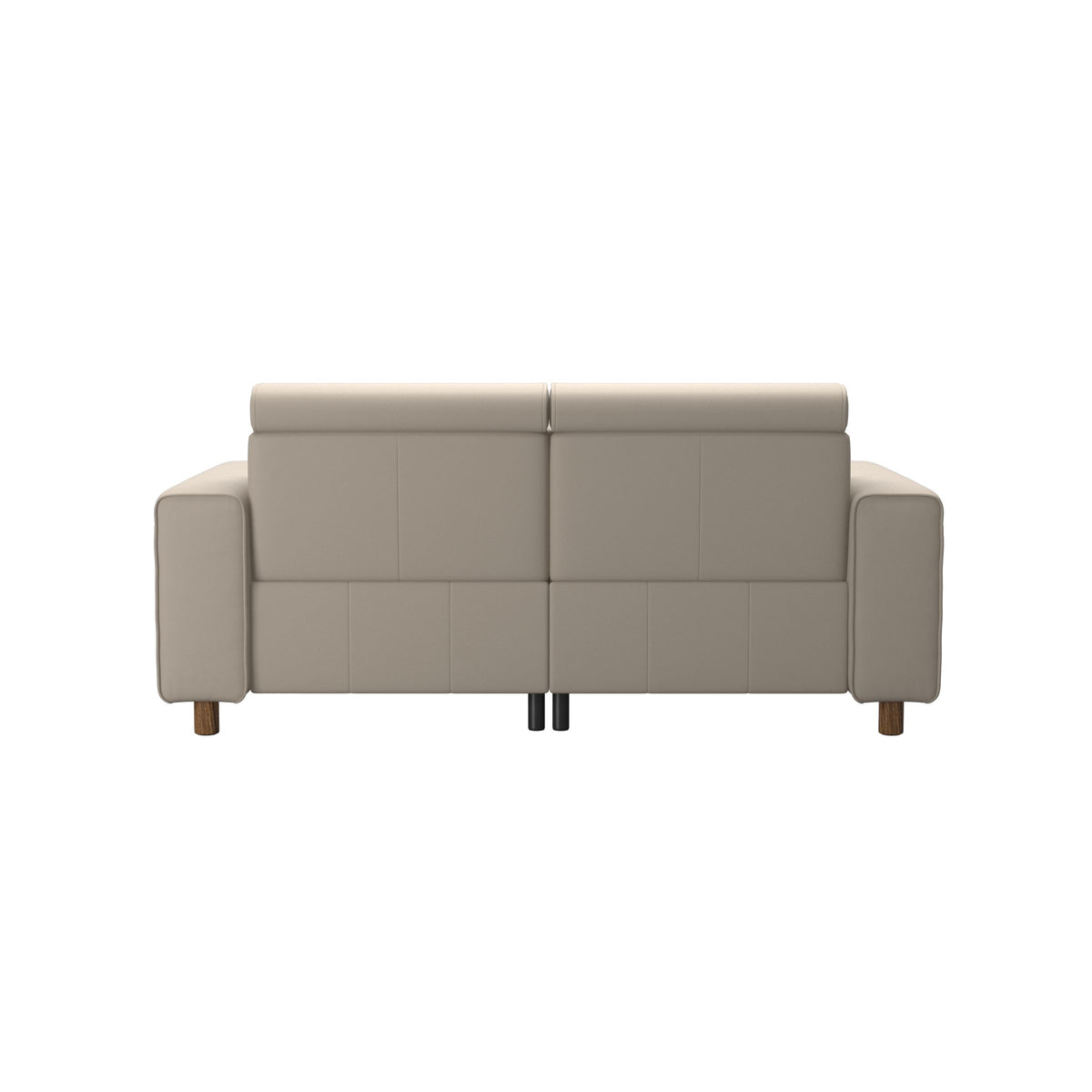 Stressless Emily Wide Arm 2-Seater Sofa with 2 Power Seats in Paloma Fog, Teak, rear three-quarter view