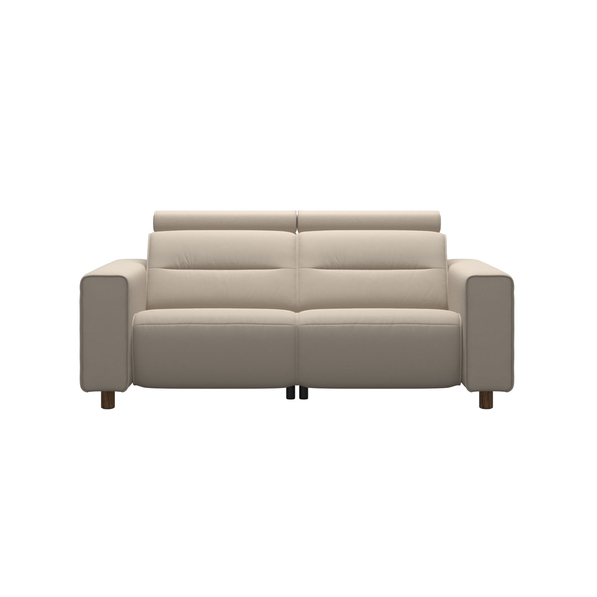 Stressless Emily Wide Arm 2-Seater Sofa with 2 Power Seats in Paloma Fog, Teak, front view