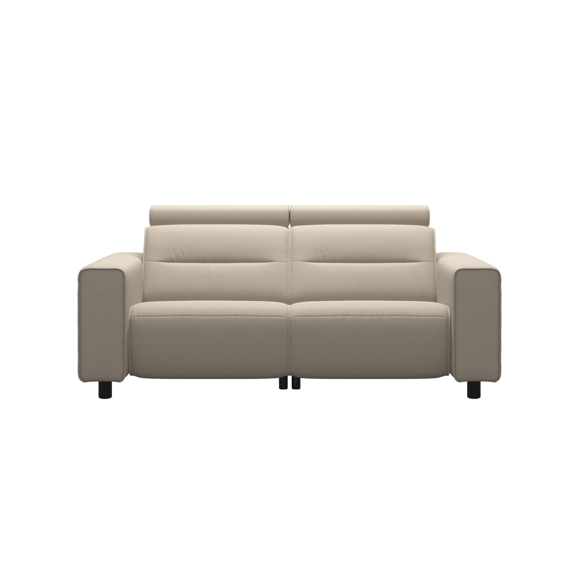 Stressless Emily Wide Arm 2-Seater Sofa with 2 Power Seats in Paloma Fog, Black, front view