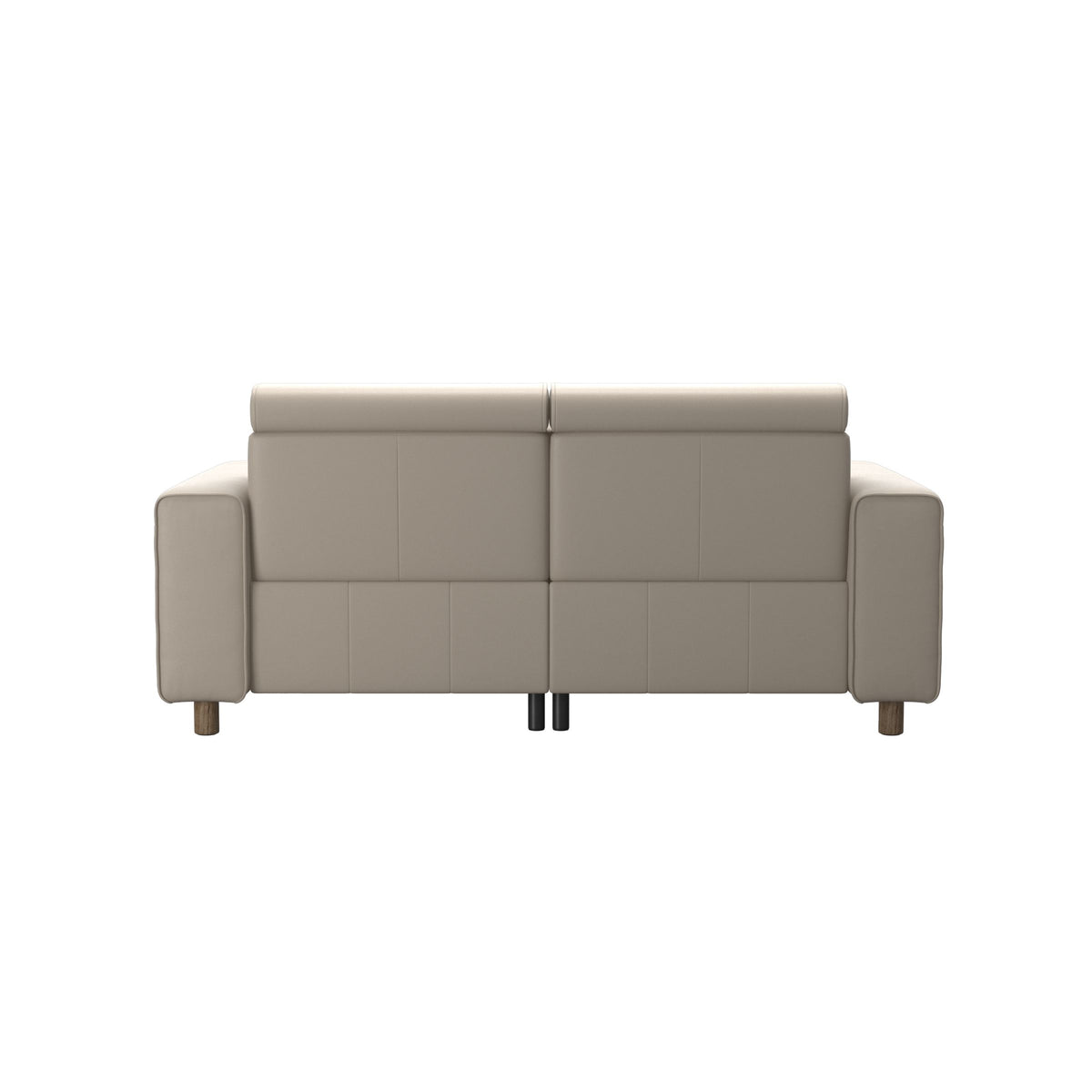 Stressless Emily Wide Arm 2-Seater Sofa with 2 Power Seats in Paloma Fog, Smoked Oak, rear three-quarter view
